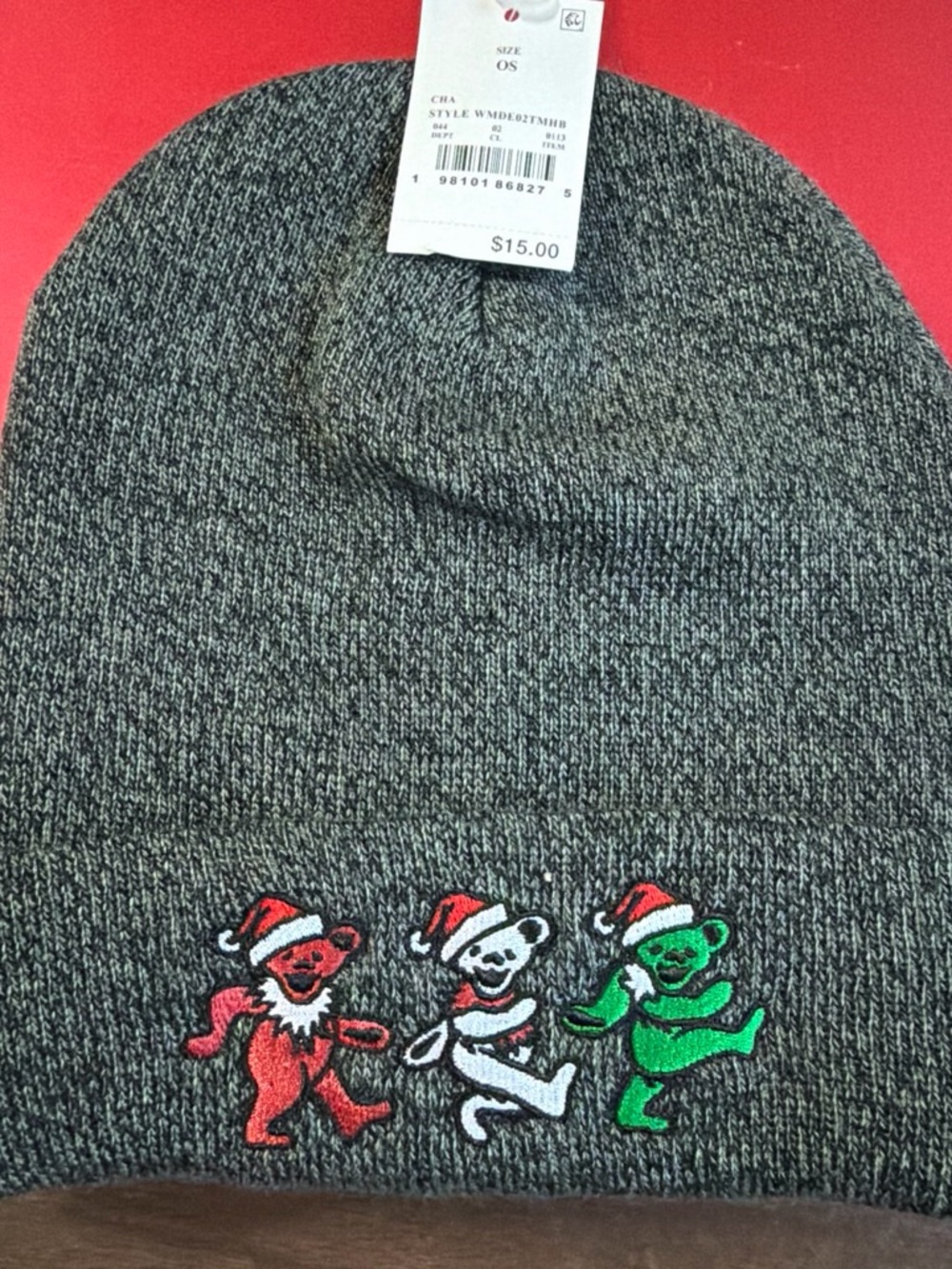 Gray Knit Beanie with Holiday Dancing Bears By Grateful Dead